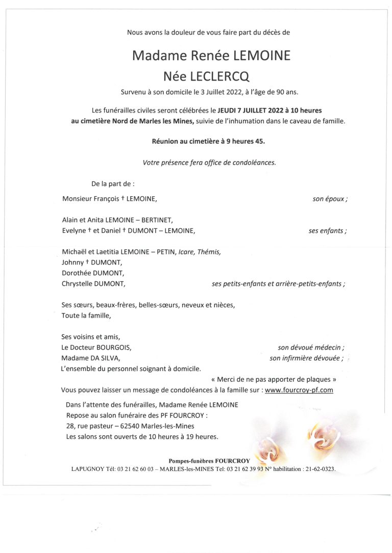 Avis De Décès Pompes Funèbres Lemoine Coutances